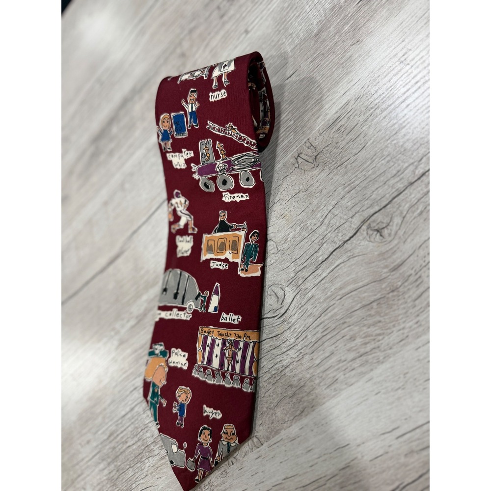 Vintage Save The Children Career Print Silk Tie Novelty Teacher Lawyer Nurse
